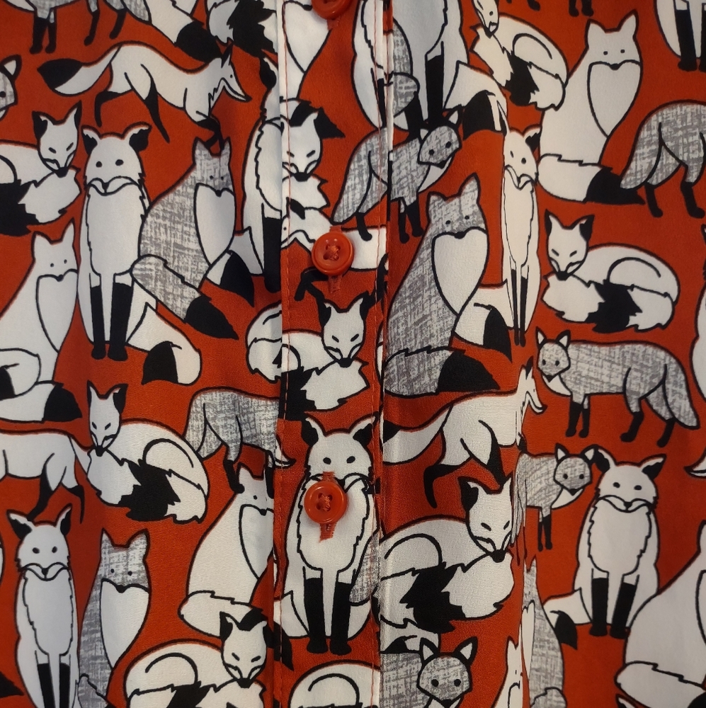 Ann Taylor Fox Print Long Sleeve Tunic Women's Blouse Xtra Small - Picture 4 of 11